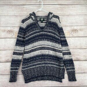 Roots Canada Striped Wool Blend Hooded Sweater Women's Size M‎ Blue/White